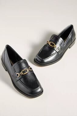 Larroudé Patricia Black Square Toe Horsebit Smooth Leather Loafers 8.5